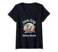 Donna Trip Delray Beach Girls Travel Crew Florida Besties Maglietta con Collo a V