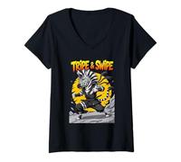 Donna Tripe And Swipe Funny Zebra Kung Fu Martial Arts Cartoon Maglietta con Collo a V