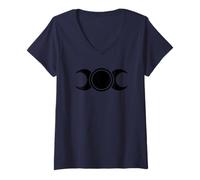 Donna Triplice Luna Simboli Wicca Neopaganesimo Dea Stregoneria Maglietta con Collo a V