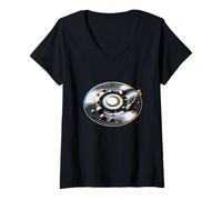 Donna Trippy Galaxy Disco Vinile Illusione Ottica Rave EDM Cosmic Maglietta con Collo a V