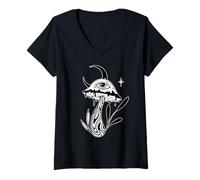 Donna Trippy Mushroom Moon Magic Eye Blackwork Maglietta con Collo a V