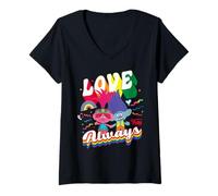 Donna Trolls Love Always Rainbow Maglietta con Collo a V