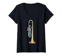 Donna Trombone Musica Strumento Motivo Illustrazione Trombone Maglietta con Collo a V