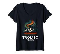 Donna Tromso Norvegia Norvegese Aurora boreale Neve Retro Oslo 47 Maglietta con Collo a V