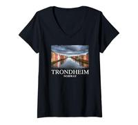 Donna Trondheim Norvegia Viaggi Fiordo nordico Bergen Oslo Bryggen Maglietta con Collo a V