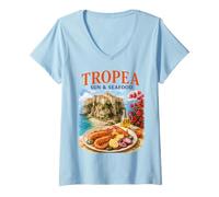 Donna Tropea Italia Sole e Frutti di Mare Vacanza sulla Costa Maglietta con Collo a V