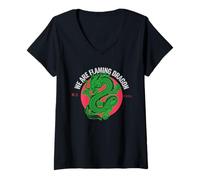 Donna Tropic Thunder, Flaming Dragon, T-Shirt Divertente, Film Classico Maglietta con Collo a V