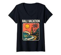 Donna Tropical Island Bali Vacation Retro Surfs Up Maglietta con Collo a V