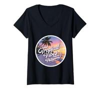Donna Tropical Vibes Palawan Filippine Spiaggia Tramonto Mare Souvenir Maglietta con Collo a V