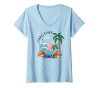 Donna Tropical Waves Summer Palm Tree Beach Vibes Tropical Summer Maglietta con Collo a V
