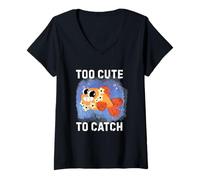 Donna Troppo carino per catturare divertente cartone animato pesce per gli amanti dell'oceano Maglietta con Collo a V