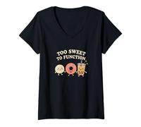 Donna Troppo Dolce per Funzionare Kawaii Ciambella Boba e Mochi Food Maglietta con Collo a V