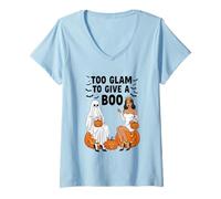 Donna Troppo Glam To Give A Boo Halloween Fun Maglietta con Collo a V