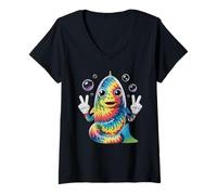 Donna Trota Fly Fishing Gear Tie Dye Frog Peace Sign Fisherman Maglietta con Collo a V