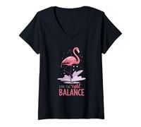 Donna Trova Il Giusto Equilibrio Flamingo Yoga Mindfulness Maglietta con Collo a V
