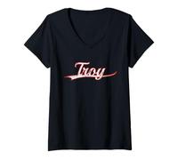 Donna Troy New York Michigan Vintage Varsity Distressed Throwback Maglietta con Collo a V
