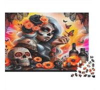Donna Truccata Giorno dei Morti Puzzle 1000 Pezzi Teschio e Farfalla Gioco di Puzzle 1000 Pezzi per Adulti Carta Relax Famiglia Regalo 38x26cm/1000pcs