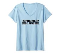 Donna Trucker Life Orgoglioso Semi Camion Driver Trucking Lifestyle Papà Maglietta con Collo a V