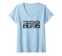 Donna Trucker Life Orgoglioso Semi Camion Driver Trucking Lifestyle Papà Maglietta con Collo a V