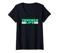 Donna Trucker Life Orgoglioso Semi Camion Driver Trucking Lifestyle Papà Maglietta con Collo a V