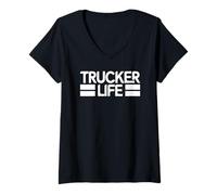 Donna Trucker Life Orgoglioso Semi Camion Driver Trucking Lifestyle Papà Maglietta con Collo a V