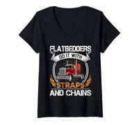 Donna Trucking Flatbedders Do It with Straps Trucker Truck Driver Maglietta con Collo a V
