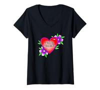 Donna True Crime Lover x Cuore Fiore Tatuaggio Tradizionale Flash Maglietta con Collo a V