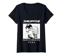 Donna True Love Horror Anime Manga Halloween San Valentino Maglietta con Collo a V