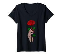 Donna True Love Rose Rosas Vintage Retro Estetica Art Maglietta con Collo a V