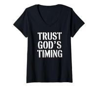 Donna Trust God's Timing Christian Faith Maglietta con Collo a V
