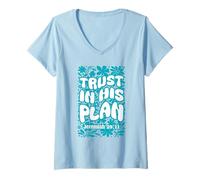 Donna Trust in His Plan Geremia Bibbia Verse Retro Groovy Floreale Maglietta con Collo a V