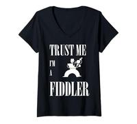 Donna Trust Me I Am A Fiddler, Design Bianco Maglietta con Collo a V