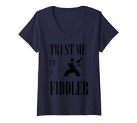 Donna Trust Me I Am A Fiddler, Design Nero Maglietta con Collo a V