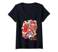 Donna Trust No One Kitsune Fox Pugnale Fan Ukiyo-e Art Maglietta con Collo a V