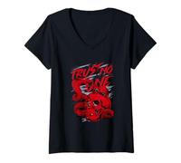 Donna Trust No One Trendy Style - Teschio Rosso Serpente Ratto Streetwear Maglietta con Collo a V