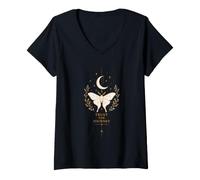 Donna Trust The Journey Celestial Butterfly & Moon Design Maglietta con Collo a V