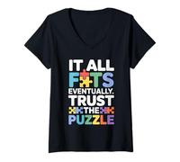 Donna Trust The Puzzle It all Fits Eventually - Citazione incoraggiante Maglietta con Collo a V