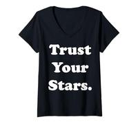 Donna Trust Your Stars Inspirational Cosmic Message Maglietta con Collo a V
