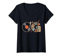 Donna Tshirt Og Old School Hip Hop Vinil retrò Vintage Anni '80 Maglietta con Collo a V