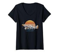 Donna Tshirt per Aerei da Combattimento WW2 B-17 P51 Mustang F4U Maglietta con Collo a V
