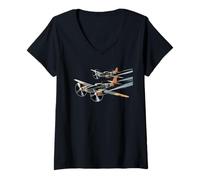 Donna Tshirt per Aerei da Combattimento WW2 B-17 P51 Mustang F4U Maglietta con Collo a V