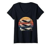 Donna Tshirt per Aerei da Combattimento WW2 B-17 P51 Mustang F4U Maglietta con Collo a V