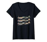 Donna Tshirt per Aerei da Combattimento WW2 B-17 P51 Mustang F4U Maglietta con Collo a V