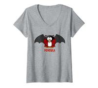 Donna Tshirt Pinguino Vampiro per Halloween 2018 Maglietta con Collo a V