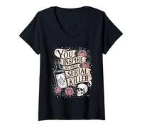 Donna Tu ispiri il mio serial killer interiore Gothic Humor Skull Spooky Maglietta con Collo a V