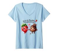 Donna Tu Sei Il Cioccolato al Mio Dolce Fragola Maglietta con Collo a V