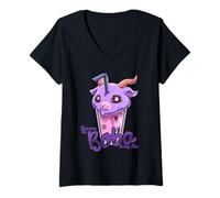 Donna Tu Sei La Boba del Mio tè - Baphomet Bubble Tea Boba Anime Maglietta con Collo a V