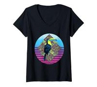 Donna Tucano Tropicale Uccello Geometrico Fauna Selvatica Foresta Maglietta con Collo a V