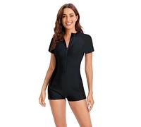 Donna Tuffo Surf Costume da Bagno Manica Corta Cerniera Anteriore Stampato Rash Guard Un Pezzo Costume da Bagno(M, J3)