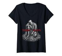 Donna Tummy Hurts Funny Medieval Knight Gothic Art Dark Humor Maglietta con Collo a V